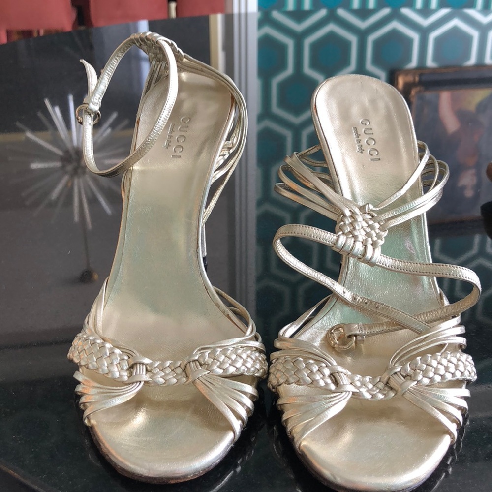 Gucci strappy Sandal heels bamboo gold shoe 37